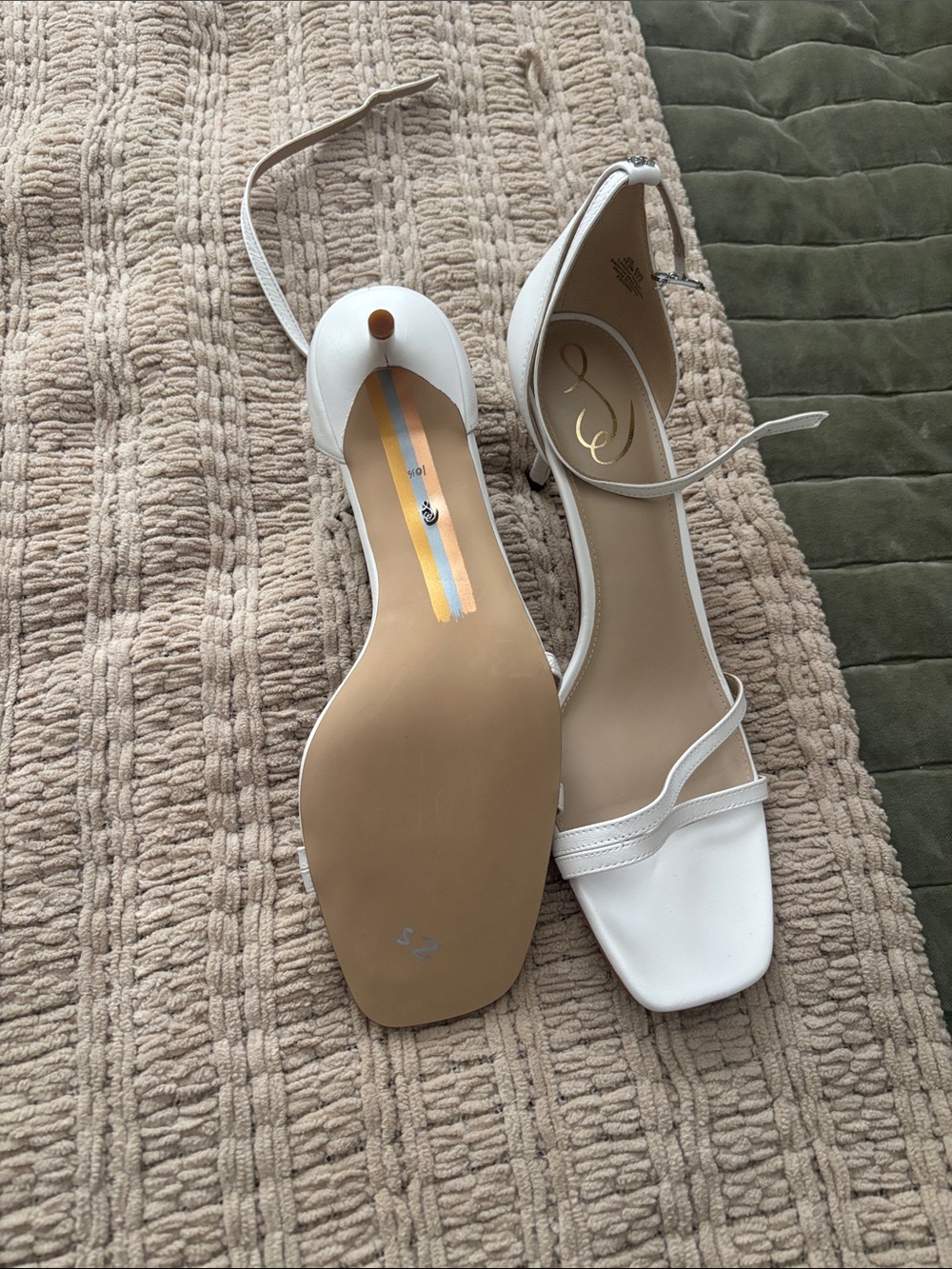 Sam Edelman White Square-Toe Ankle-Strap Heels